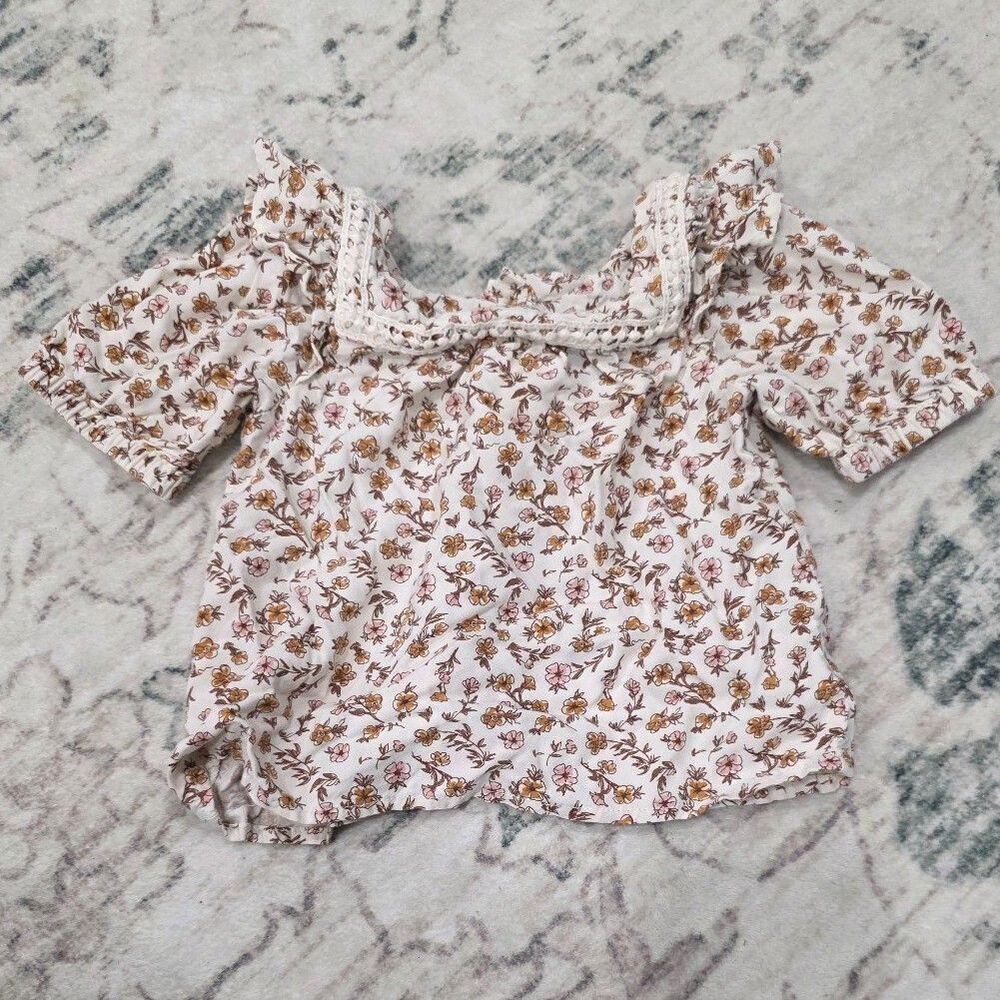 Art Class White Rust Floral Rayon Blouse Girls 2T